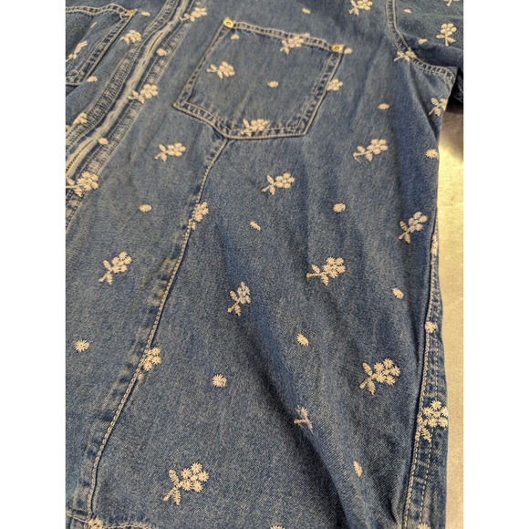 Vintage Denim & Co jeans wear womens M zipper front blue white embroidered top - Picture 2 of 10